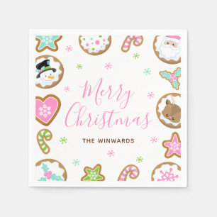 Serviette En Papier Cookies de Noël Joyeux Noël Rose et Vert