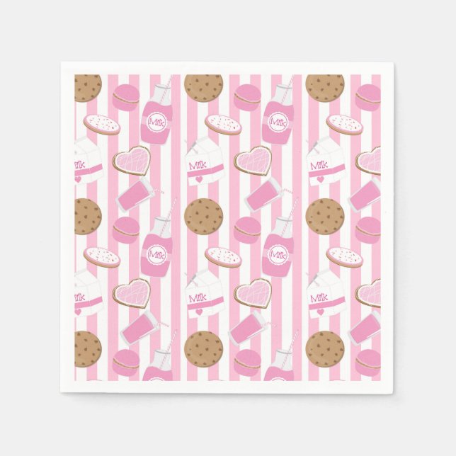 Serviette En Papier Cookies & Lait Filles Pink Anniversaire Serviettes (Devant)