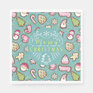 Serviette En Papier Cookies Noël Turquoise