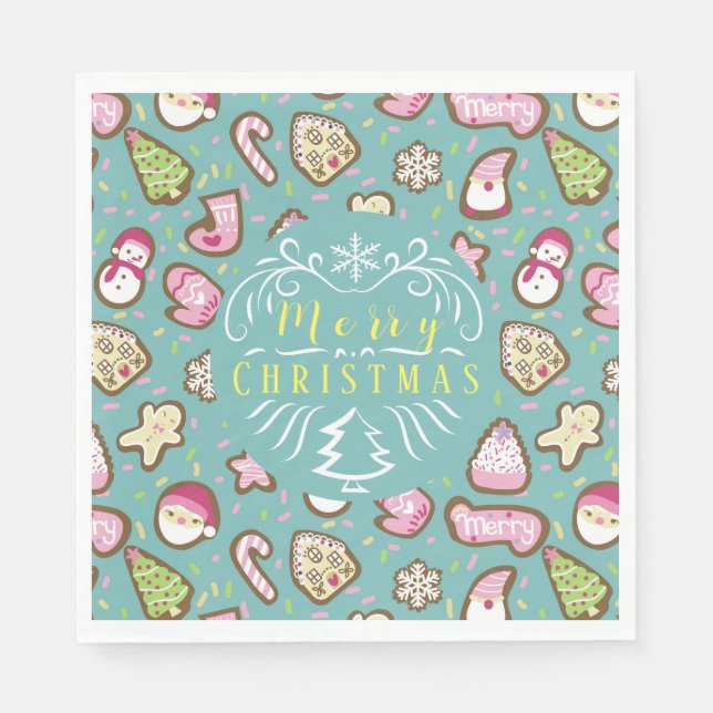 Serviette En Papier Cookies Noël Turquoise (Devant)