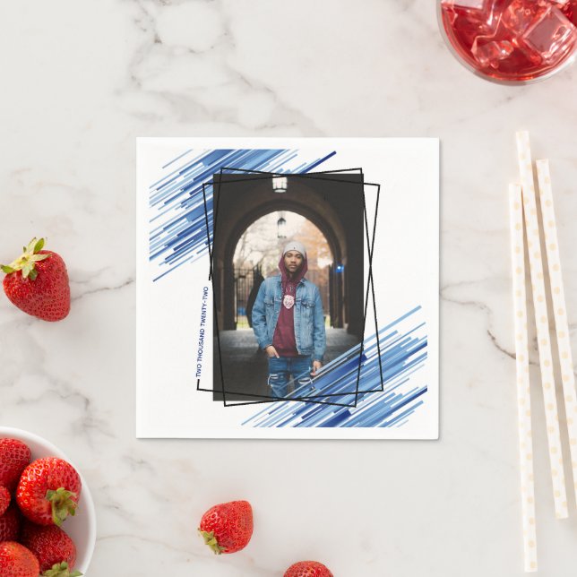 Serviette En Papier Cool Blue Abstrait Photo Graduation Party (En situation)