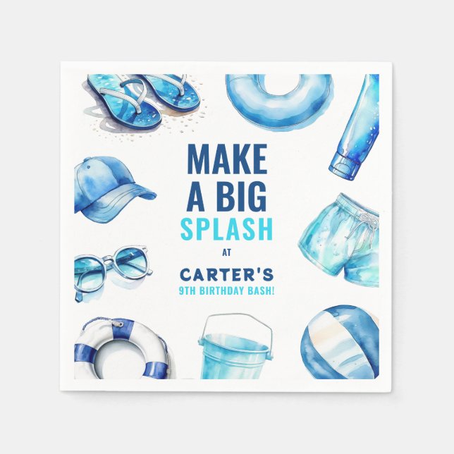 Serviette En Papier Cool Blue Pool Party Summer Boys Anniversaire (Devant)
