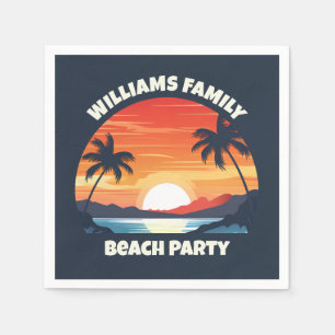 Serviette En Papier Cool Custom Sunrise Palm Trees Beach Party Blue
