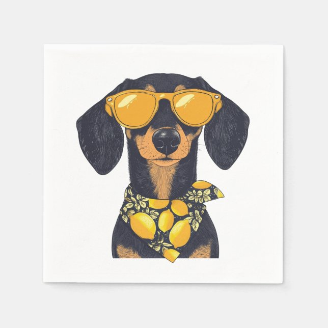 Serviette En Papier Cool Dachshund Dog Sunglasses Lemons (Devant)