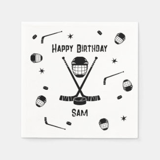 Serviette En Papier Cool de hockey sur glace Noir et blanc fête d'anni