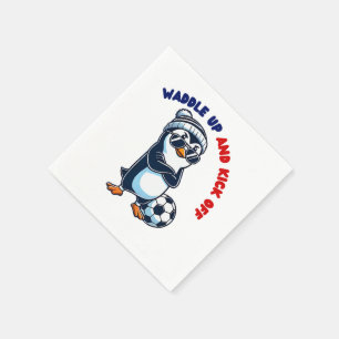 Serviette En Papier Cool de joueur de football de pingouin en bande de