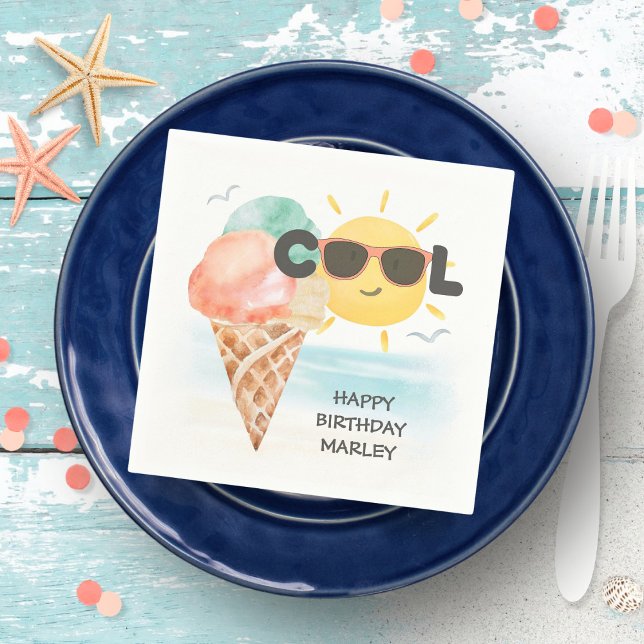 Serviette En Papier Cool d'été | Tropical Beach Ice Cream Anniversaire (Créateur téléchargé)