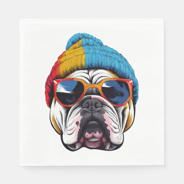 Serviette En Papier Cool English Bulldog avec un Casquette Beanie (Devant)