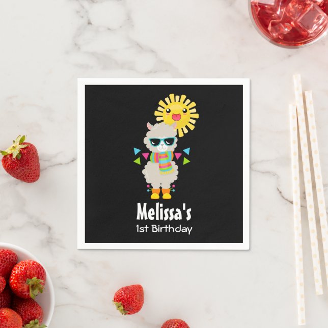 Serviette En Papier Cool Llama et souriant Kawaii Anniversaire du sole (En situation)