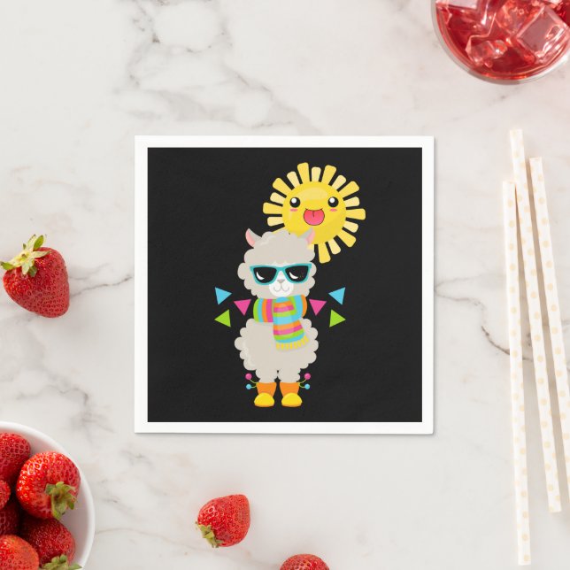 Serviette En Papier Cool Llama et souriant Kawaii Sun (En situation)