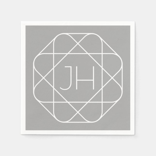 Serviette En Papier Cool monogram, style vibe | Grey & White (Devant)