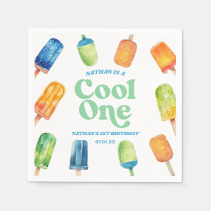 Serviette En Papier Cool One Blue Retro Popsicle 1er anniversaire fête