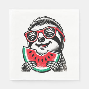 Serviette En Papier Cool Sloth Manger de la pastèque