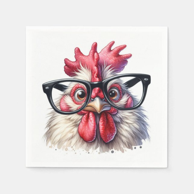 Serviette En Papier Coq Avec Verres Noirs (Devant)