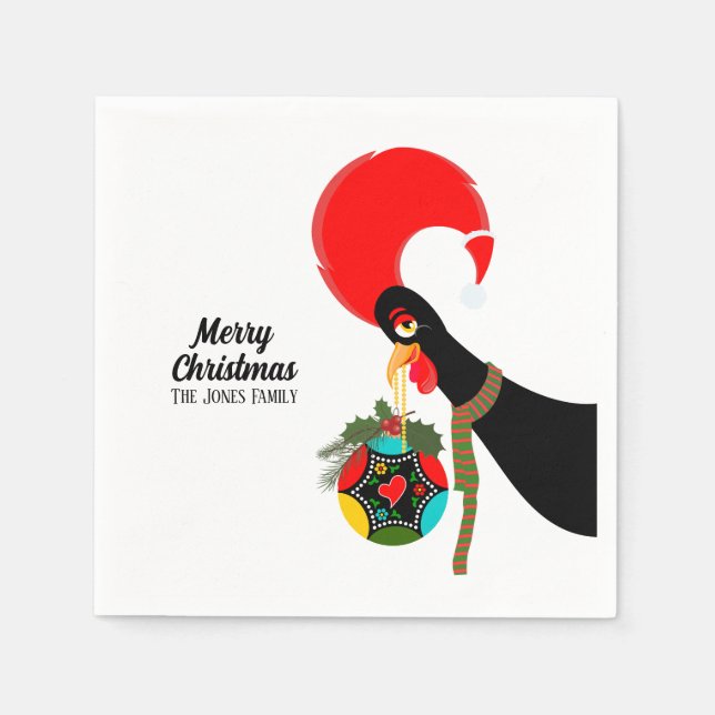 Serviette En Papier Coq portugais Holly Noël bauble (Devant)