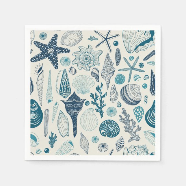 Serviette En Papier Coques de mer sur le blanc (Devant)