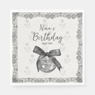 Serviette En Papier Coquette Black Bow & Disco Ball Elégant Anniversai