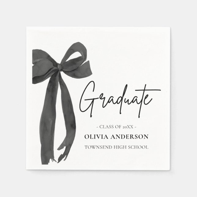 Serviette En Papier Coquette Black Bow moderne Graduate Graduate (Devant)
