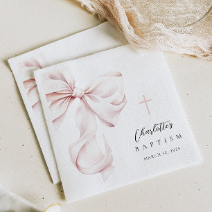 Serviette En Papier Coquette Bow Baptism Invitation