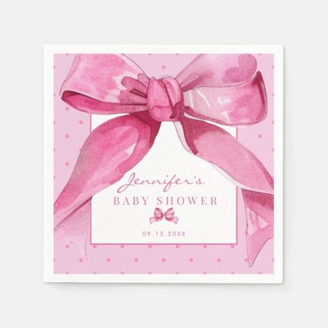 Serviette En Papier Coquette Bow | Douche pour bébé rose (Devant)