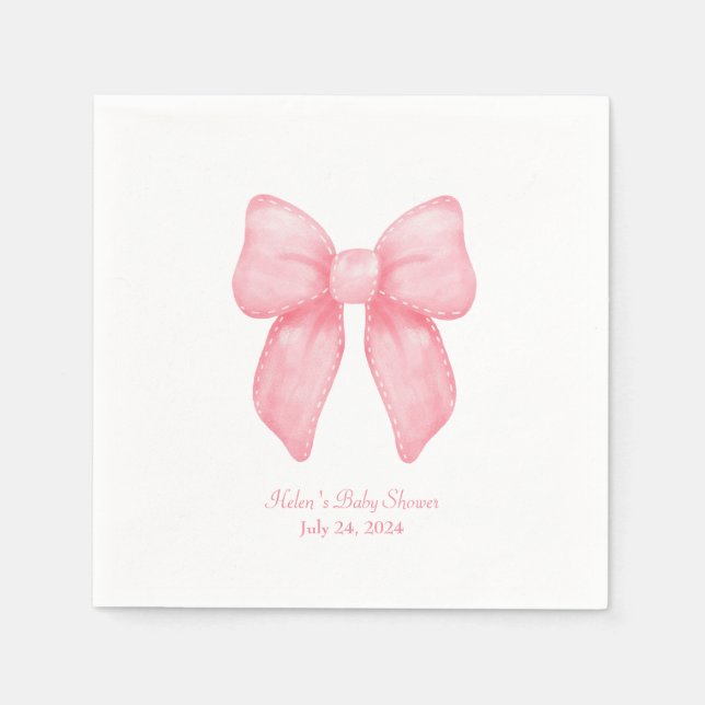 Serviette En Papier Coquette Bow rose Nom personnalisé Napkin (Devant)