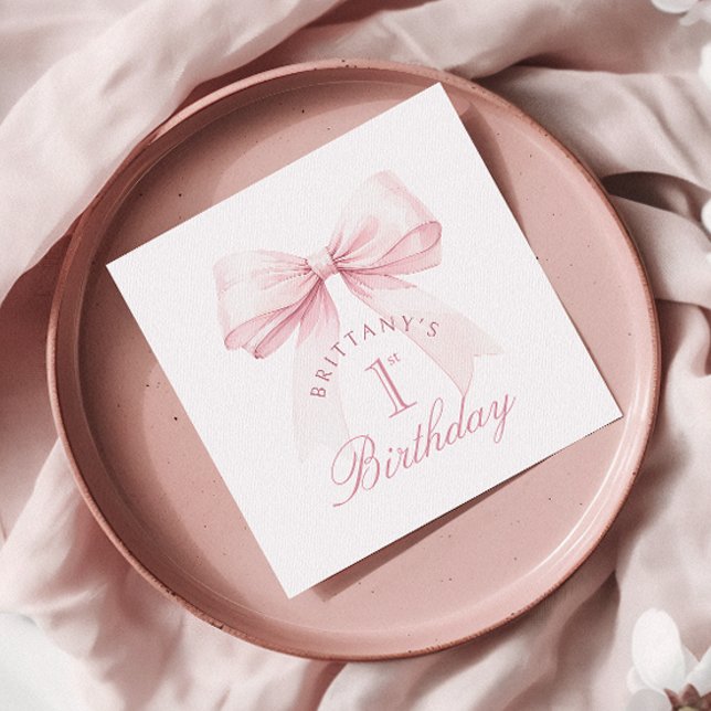 Serviette En Papier Coquette Bow rose Premier anniversaire (Créateur téléchargé)