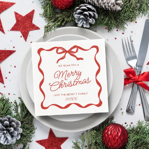 Serviette En Papier Coquette Courbe Ruban & Nœud Rétro Joyeux Noël