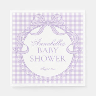 Serviette En Papier Coquette de gingham violet pour la baby shower des