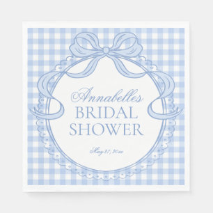 Serviette En Papier Coquette en Gingham Bleu avec Nœud pour Dessert de