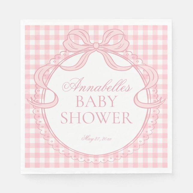 Serviette En Papier Coquette en vichy rose pour Baby Shower Dessert (Devant)