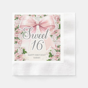 Serviette En Papier Coquette florale Bow rose Vintage Sweet 16