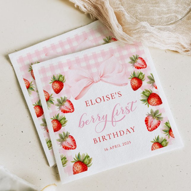 Serviette En Papier Coquette fraise premier anniversaire (Créateur téléchargé)