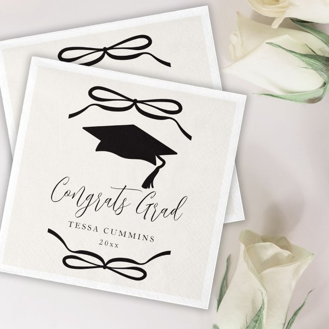 Serviette En Papier Coquette noire et blanche Bow Girl Graduation Part (Créateur téléchargé)