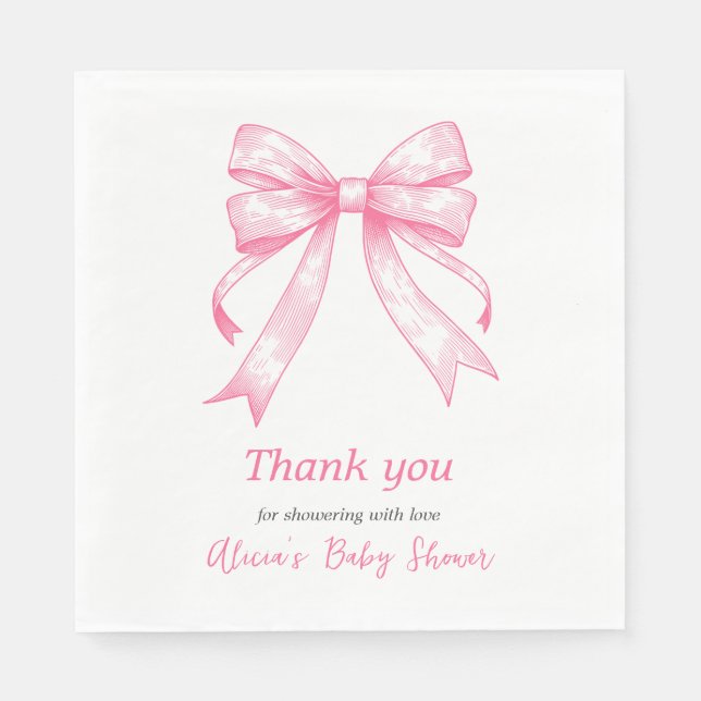 Serviette En Papier Coquette Pink Bow Retro Baby shower fille (Devant)