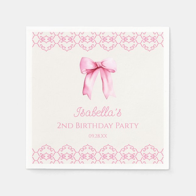 Serviette En Papier Coquette rose Bow fête d'anniversaire (Devant)