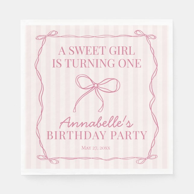 Serviette En Papier Coquette rose Bow Pastel Anniversaire de fête Dess (Devant)