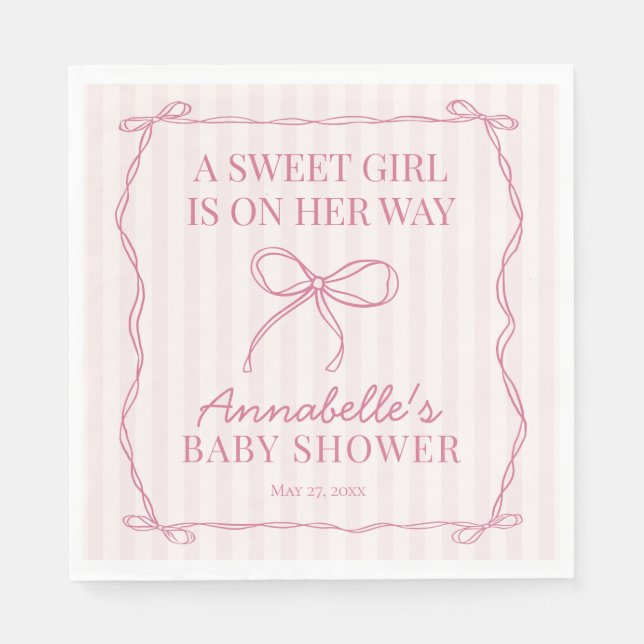 Serviette En Papier Coquette Rose Bow Pastel Baby shower Dessert (Devant)