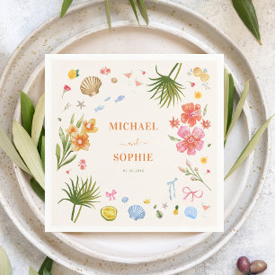 Serviette En Papier Coquette Tropicale Coquillages Bows Palm Tree Mari