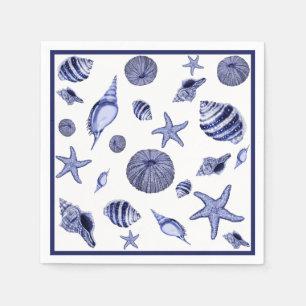 Serviette En Papier Coquillages bleus et blancs