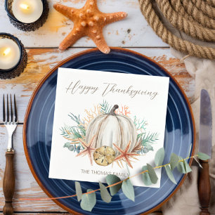 Serviette En Papier Coquillages Citrouilles d'automne côtier Thanksgiv