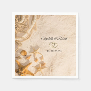 Serviette En Papier Coquillages Corde Sable  Mariage
