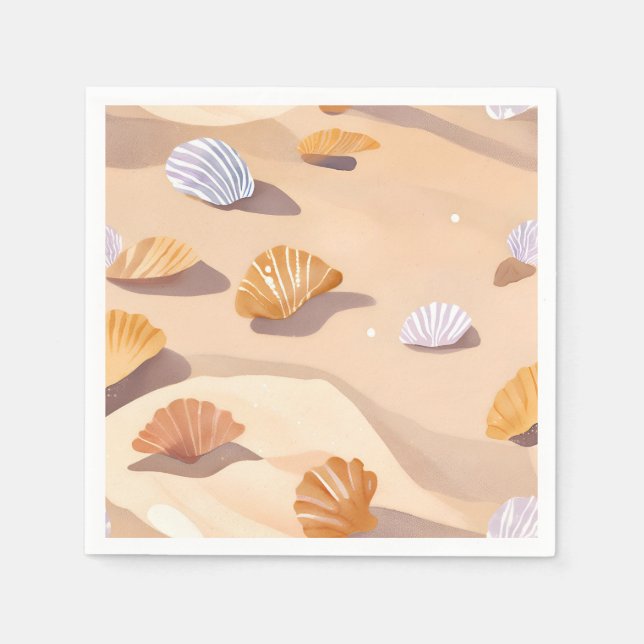 Serviette En Papier Coquillages dans le sable | Aquarelle de plage (Devant)