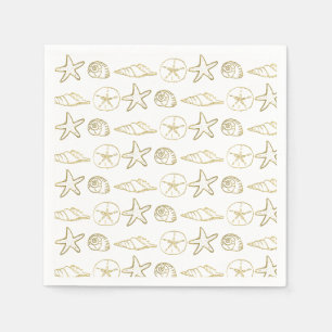 Serviette En Papier Coquillages de mer aspect feuille d'or Chic plage