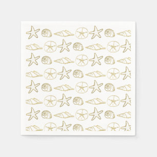 Serviette En Papier Coquillages de mer en feuille d'or Chic Élégant Pl