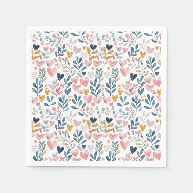 Serviette En Papier Corações em aquarela (Devant)
