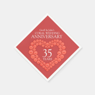 Serviette En Papier Corail 35e anniversaire Mariage coeur nommé servie