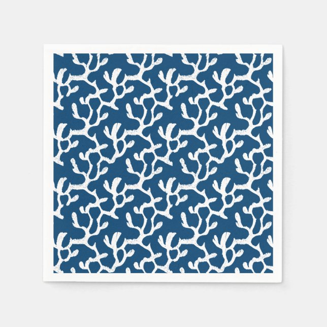 Serviette En Papier Corail Abstrait bleu et blanc Motif répétitif (Devant)