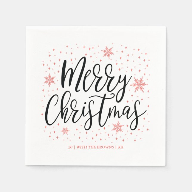 Serviette En Papier Corail | Joyeux Noël moderne Naples (Devant)
