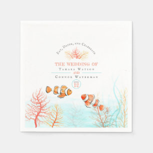 Serviette En Papier Corail mariage aquatique et aquarelle de poisson c