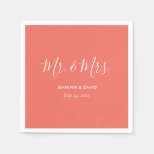 Serviette En Papier Corail personnalisé M. et Mme Mariage Napkins